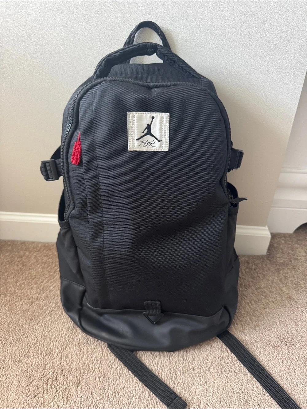 Jordan Black Backpack with Red Accent and Jumpman Patch